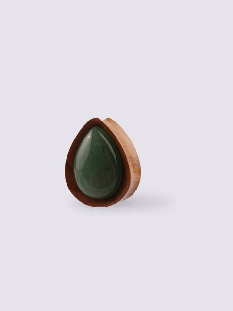Olive Wood Aventurine Teardrop Plug 25mm