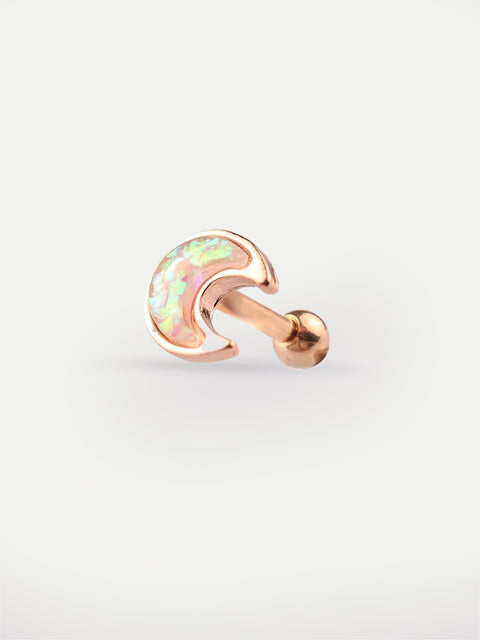 Opal Rose Gold Moon Ear Stud 18G