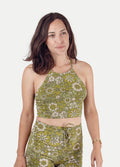 Organic Cotton Halter Crop | Floral Green-Image 1