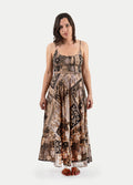 Patchwork Corset Back Maxi Dress | Charcoal-Image 1