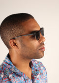 Retro Thin Frame Square Polarised Sunglasses | Matte Black-Image 4