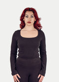 Organic Hemp Bamboo Ribbed Scoop L/S Tee | Black-Image 1