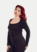 Organic Hemp Bamboo Ribbed Scoop L/S Tee | Black-Image 2