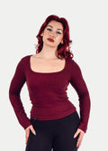 Organic Hemp Bamboo Ribbed Scoop L/S Tee | Maroon-Image 1