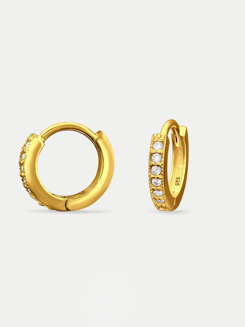 Sterling Silver CZ Crystal Huggie Hoop Earrings