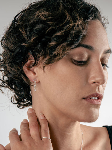 Sterling Silver Chain Link Drop Stud Earrings