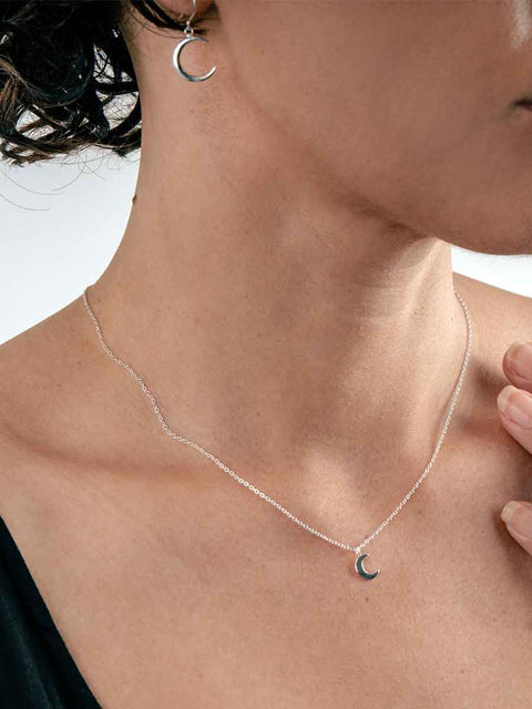 Sterling Silver Crescent Moon Drop Earring