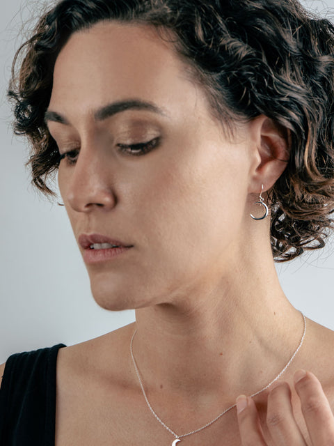 Sterling Silver Crescent Moon Drop Earring
