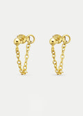 Sterling Silver Dot Drop Chain Stud Earrings | Gold-Image 1