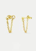 Sterling Silver Dot Drop Chain Stud Earrings | Gold-Image 2