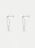 Sterling Silver Dot Drop Chain Stud Earrings | Silver-Image 1