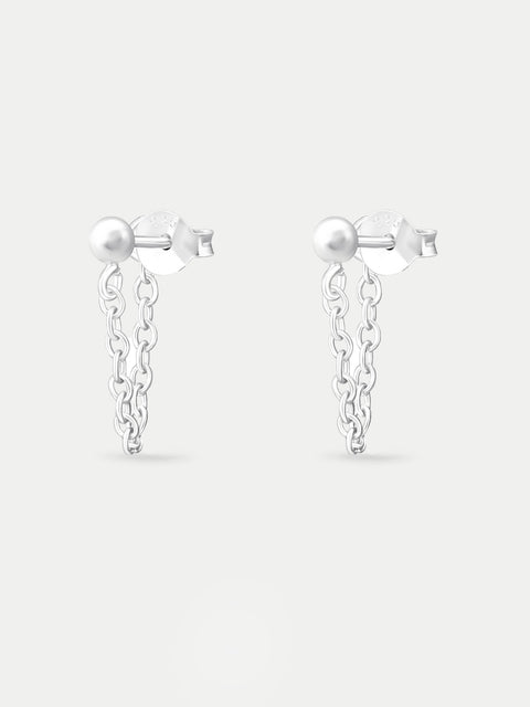 Sterling Silver Dot Drop Chain Stud Earrings