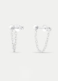 Sterling Silver Dot Drop Chain Stud Earrings | Silver-Image 2