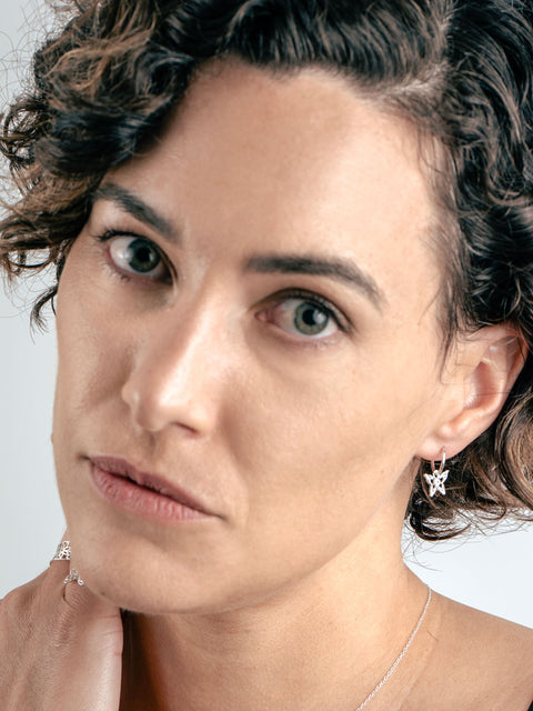 Sterling Silver Ear Hoops with Hanging Butterfly