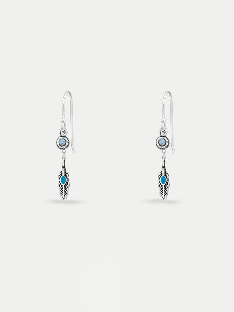 Sterling Silver Feather Stone Drop Earrings