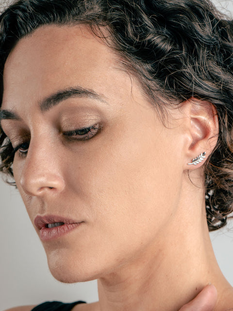 Sterling Silver Fern Stud Earrings