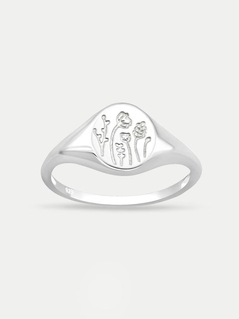 Sterling Silver Floral Signet Ring