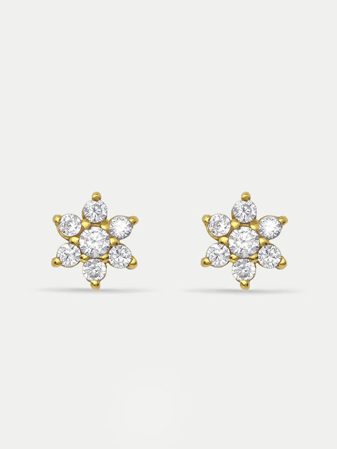 Sterling Silver Gold Plated Crystal Flower Stud Earrings