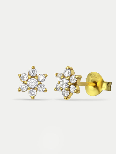 Sterling Silver Gold Plated Crystal Flower Stud Earrings