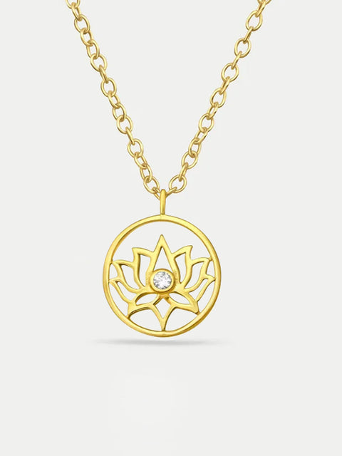 Sterling Silver Gold Plated Lotus Gem Pendant Necklace