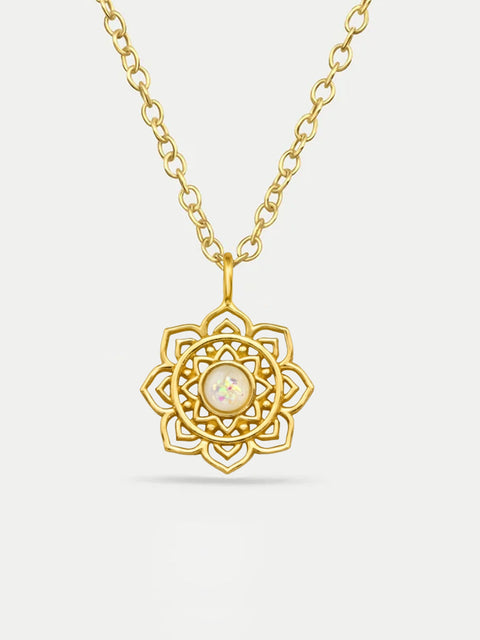 Sterling Silver Gold Plated Lotus Opal Pendant Necklace