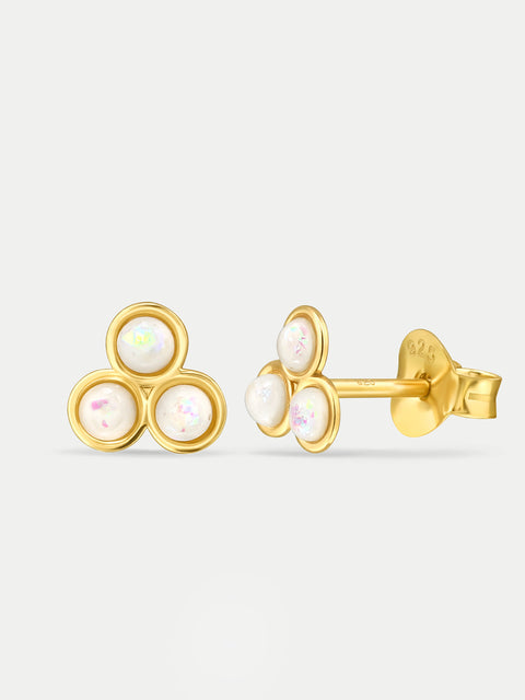 Sterling Silver Gold Plated Opal 3 Gem Stud Earrings