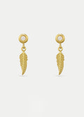 Sterling Silver Gold Plated Opal Feather Drop Stud Earrings | Gold-Image 1