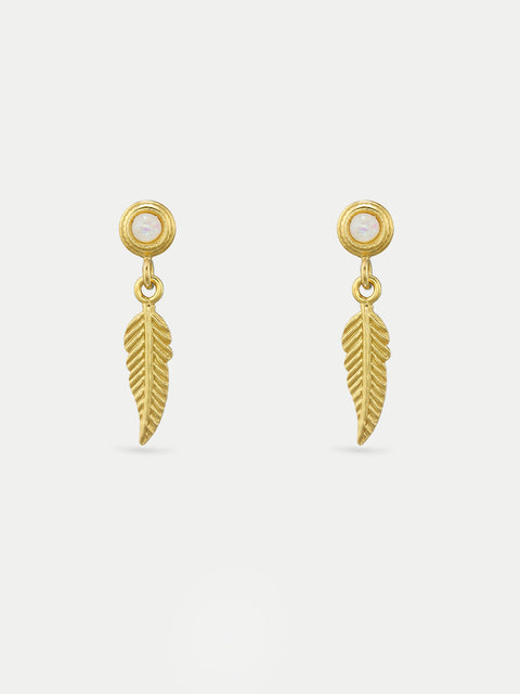 Sterling Silver Gold Plated Opal Feather Drop Stud Earrings
