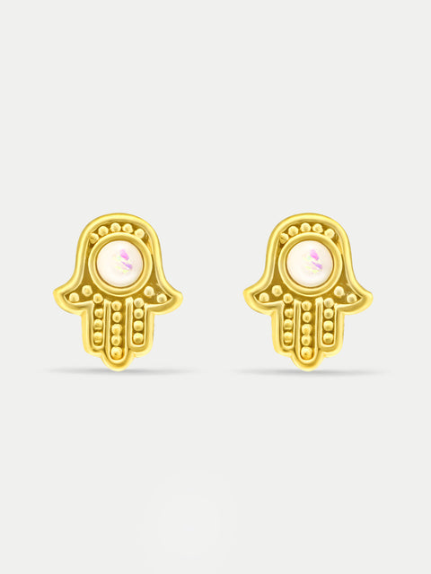 Sterling Silver Gold Plated Opal Hamsa Stud Earrings