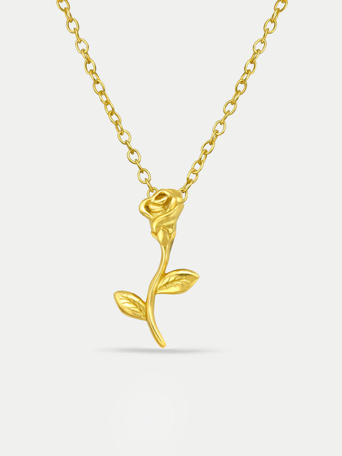 Sterling Silver Gold Plated Rose Pendant Necklace