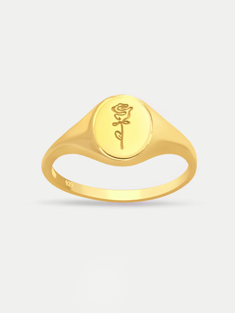 Sterling Silver Gold Plated Rose Signet Ring