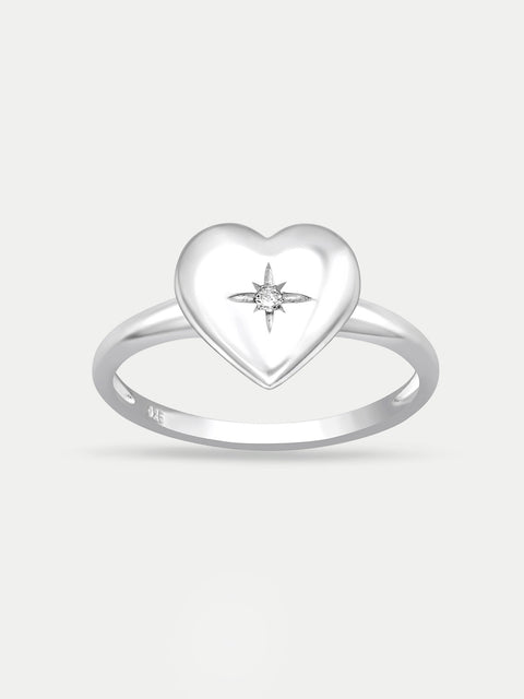 Sterling Silver Heart Star Ring