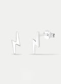 Sterling Silver Lightning Stud Earrings | Silver-Image 2