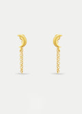 Sterling Silver Moon Drop Chain Stud Earrings | Gold-Image 1