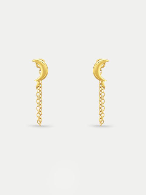 Sterling Silver Moon Drop Chain Stud Earrings