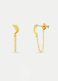 Sterling Silver Moon Drop Chain Stud Earrings | Gold-Image 2
