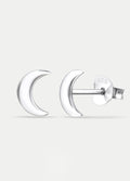 Sterling Silver Moon Stud Earrings | Silver-Image 2