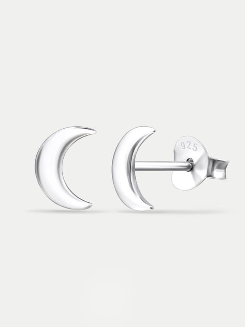 Sterling Silver Moon Stud Earrings