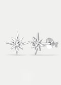 Sterling Silver North Star Gem Stud Earrings | Silver-Image 2