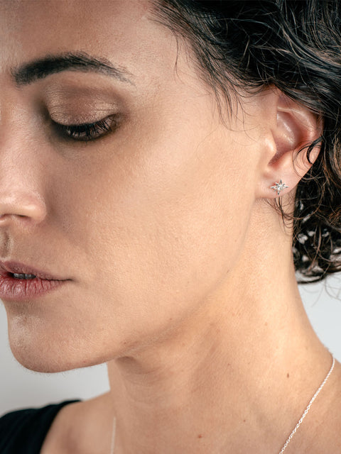 Sterling Silver North Star Gem Stud Earrings