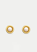 Sterling Silver Opal Circle Stud Earrings | Gold-Image 1