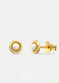 Sterling Silver Opal Circle Stud Earrings | Gold-Image 2