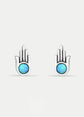 Sterling Silver Opal Hamsa Stud Earrings | Silver-Image 1