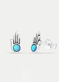 Sterling Silver Opal Hamsa Stud Earrings | Silver-Image 2