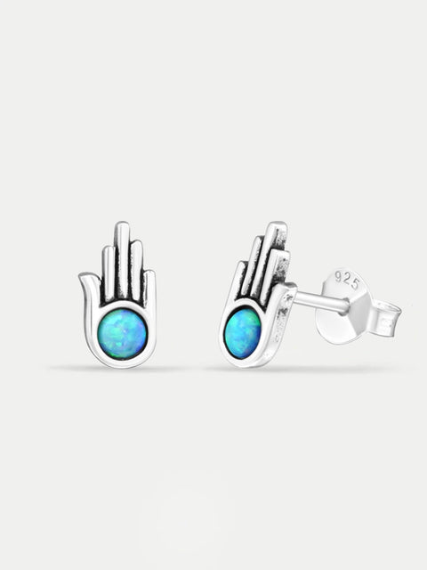 Sterling Silver Opal Hamsa Stud Earrings