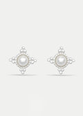 Sterling Silver Ornate Pearl Stud Earrings | Silver-Image 1