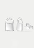 Sterling Silver Padlock Stud Earrings | Silver-Image 2