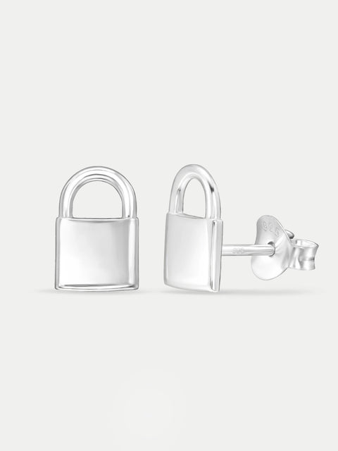 Sterling Silver Padlock Stud Earrings
