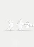 Sterling Silver Star and Moon Stud Earrings | Silver-Image 1