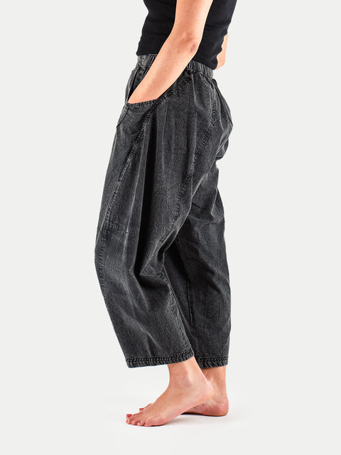 Stonewashed Cotton Barrel Pants
